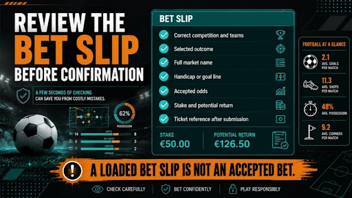 Online football bet slip review before confirmation